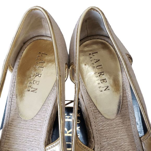 Sh150 Ralph Lauren Tan Wedge High Heel Shoe Size 9 - Picture 7 of 7